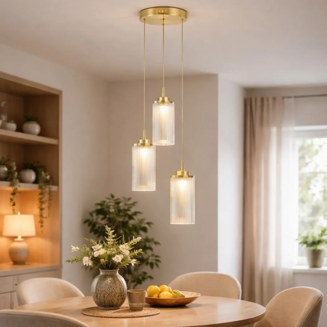 Vida 3-Light Satin Brass and Glass Cluster Pendant