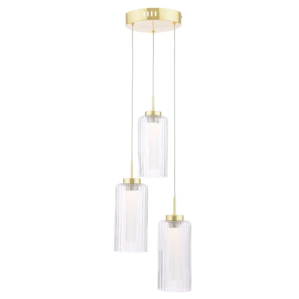 Vida 3-Light Satin Brass and Glass Cluster Pendant