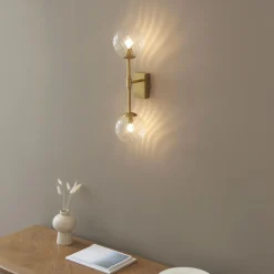 Vitali 2 Light Brass & Glass Wall Light