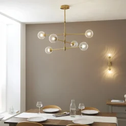 Vitali 6 Light Brass & Glass Pendant Ceiling Light