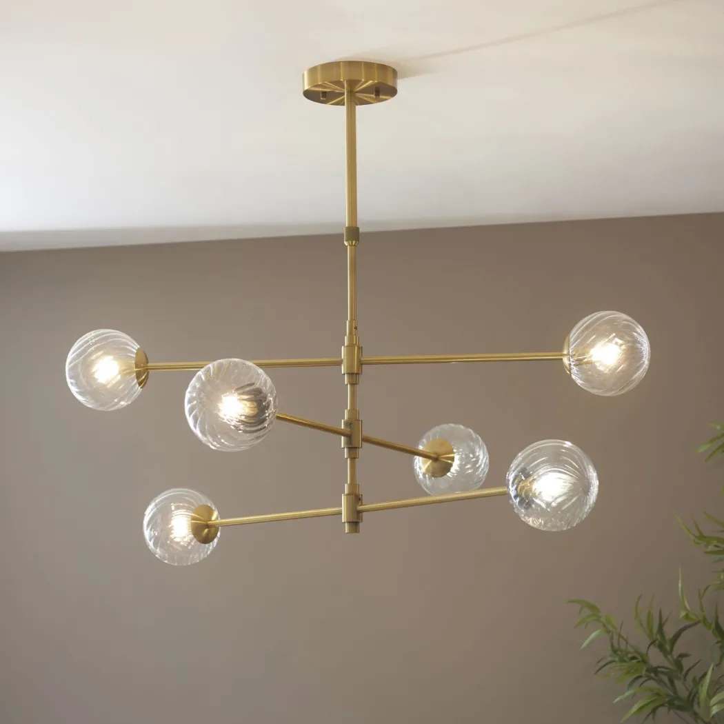 Vitali 6 Light Brass & Glass Pendant Ceiling Light