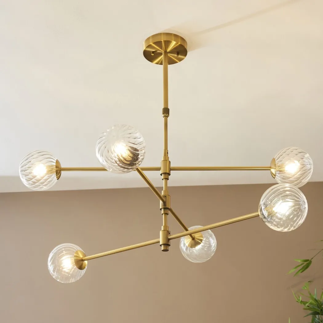 Vitali 6 Light Brass & Glass Pendant Ceiling Light