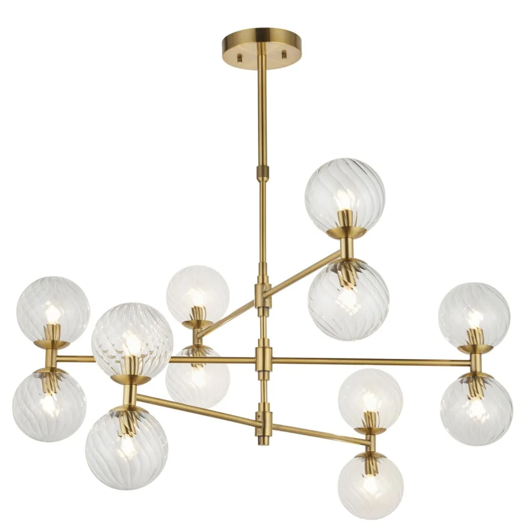 Vitali 12 Light Brass & Glass Pendant Ceiling Light