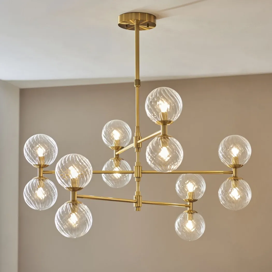 Vitali 12 Light Brass & Glass Pendant Ceiling Light
