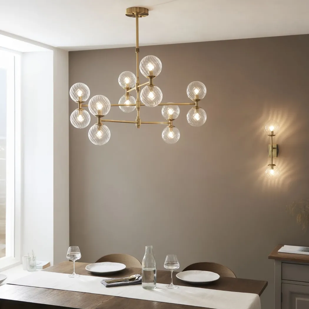 Vitali 12 Light Brass & Glass Pendant Ceiling Light
