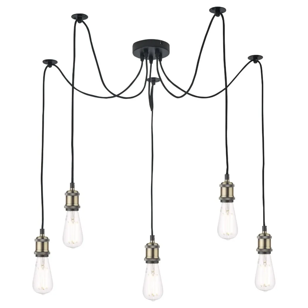 Waco 5 Light Antique Brass Pendant Ceiling Light