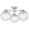 Wayne IP44 3 Light Semi Flush Polished Chrome Glass Ceiling Light