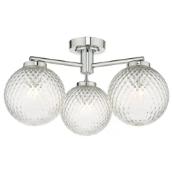 Wayne IP44 3 Light Semi Flush Polished Chrome Glass Ceiling Light