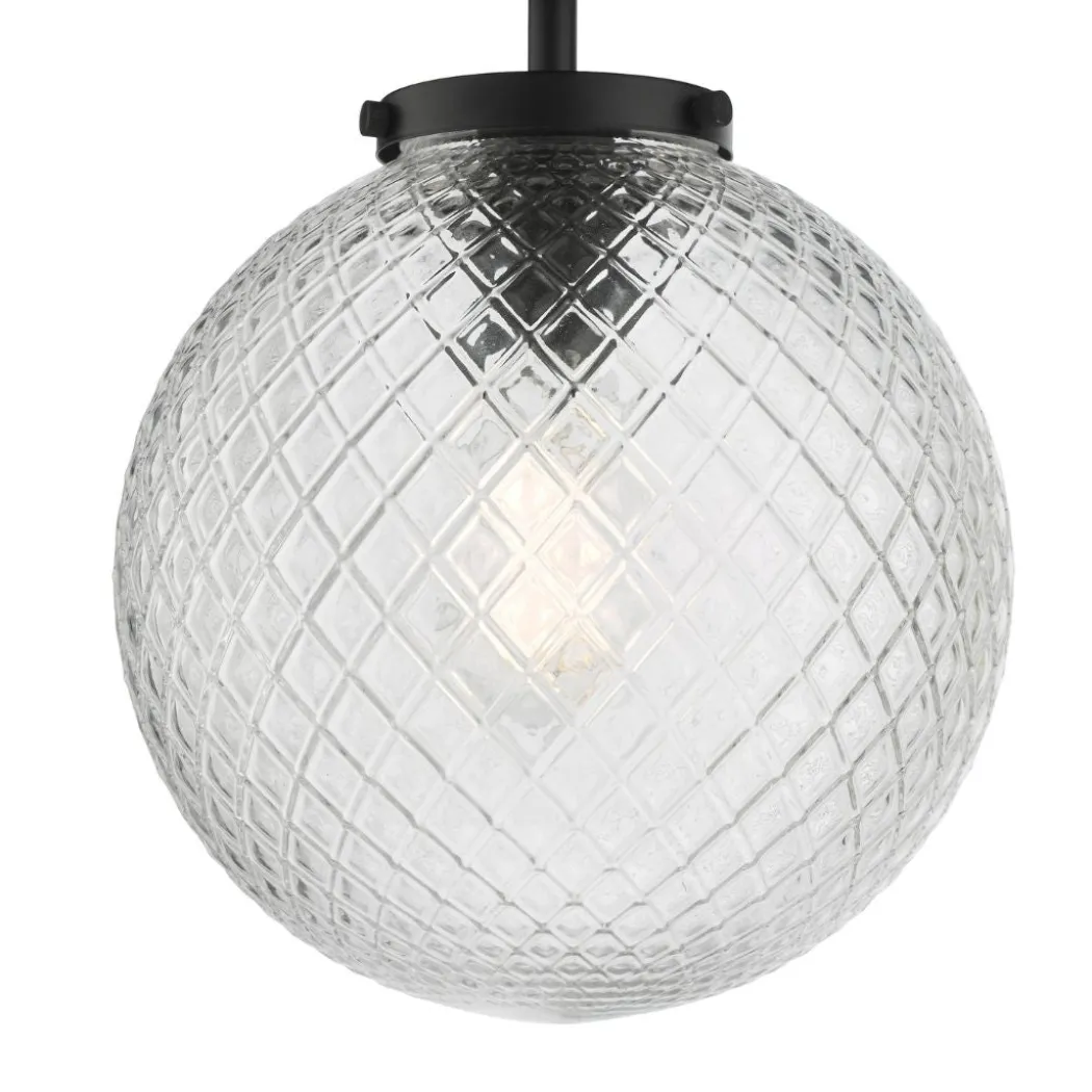 Wayne Matte Black and Glass Semi Flush IP44 Ceiling Light