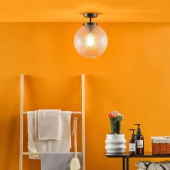 Wayne Matte Black and Glass Semi Flush IP44 Ceiling Light
