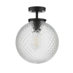 Wayne Matte Black and Glass Semi Flush IP44 Ceiling Light