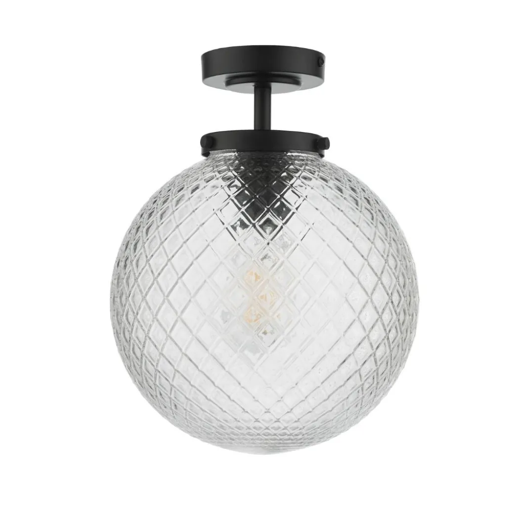Wayne Matte Black and Glass Semi Flush IP44 Ceiling Light