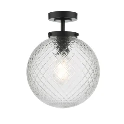 Wayne Matte Black and Glass Semi Flush IP44 Ceiling Light