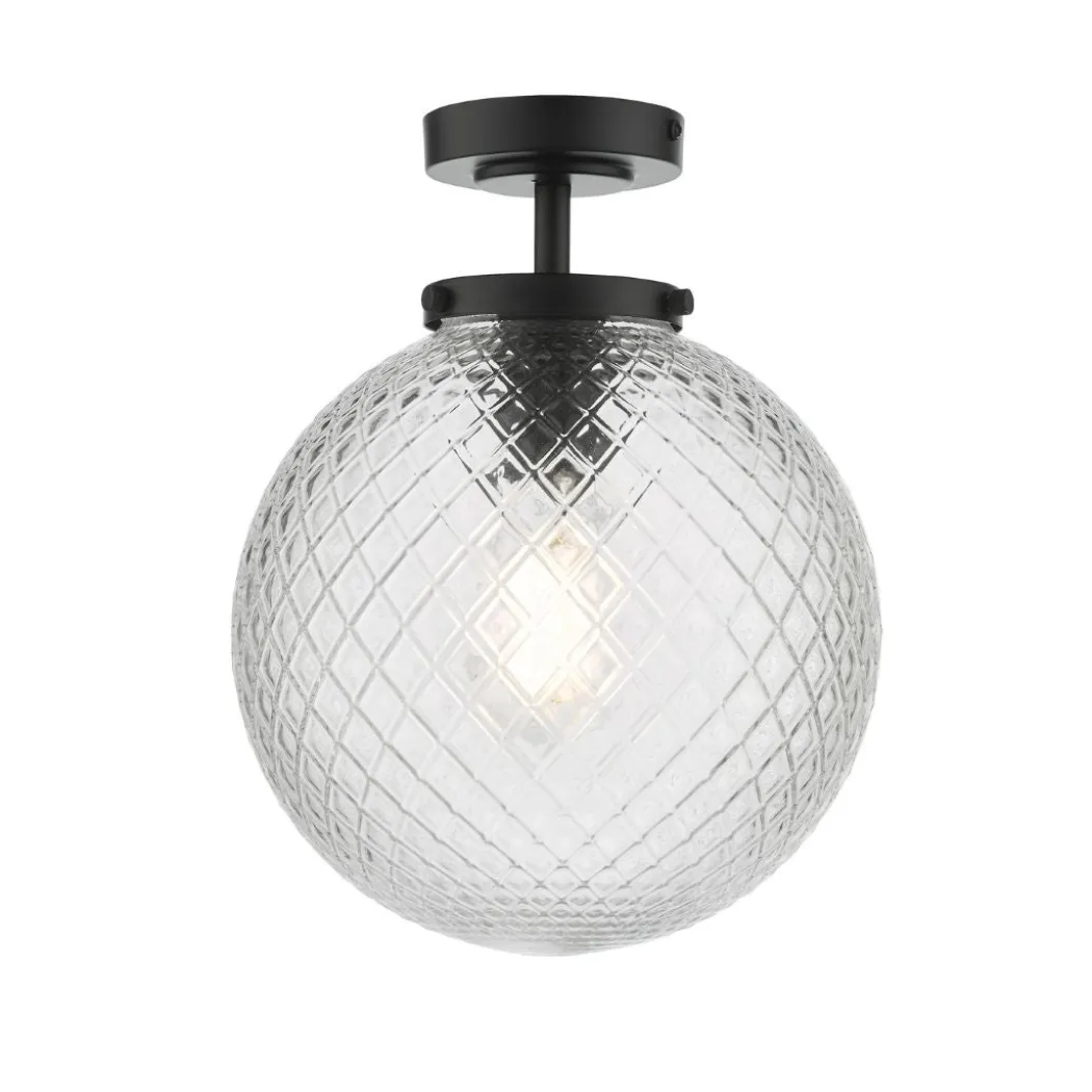 Wayne Matte Black and Glass Semi Flush IP44 Ceiling Light