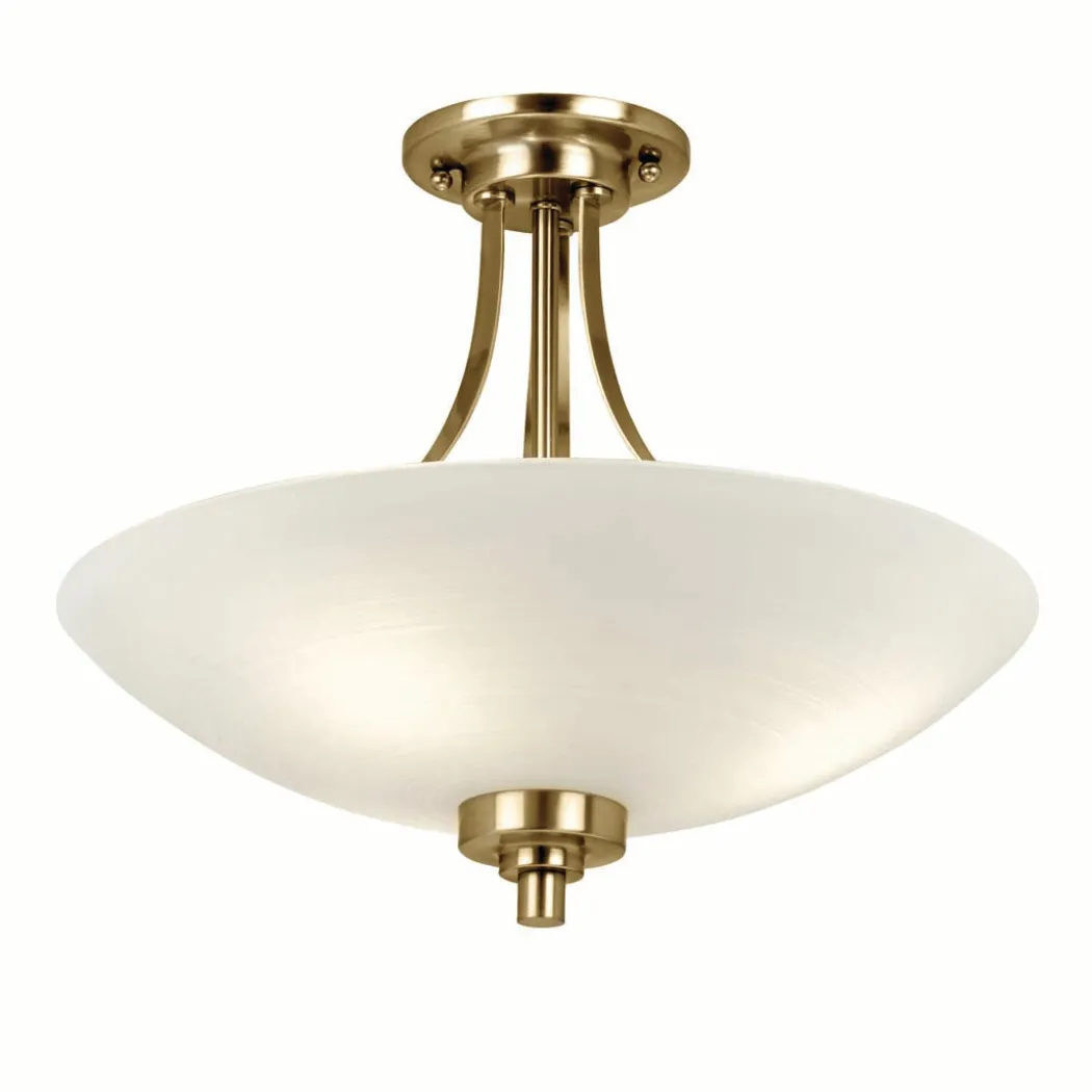 Welles Antique Brass and Glass Semi-Flush Ceiling Light