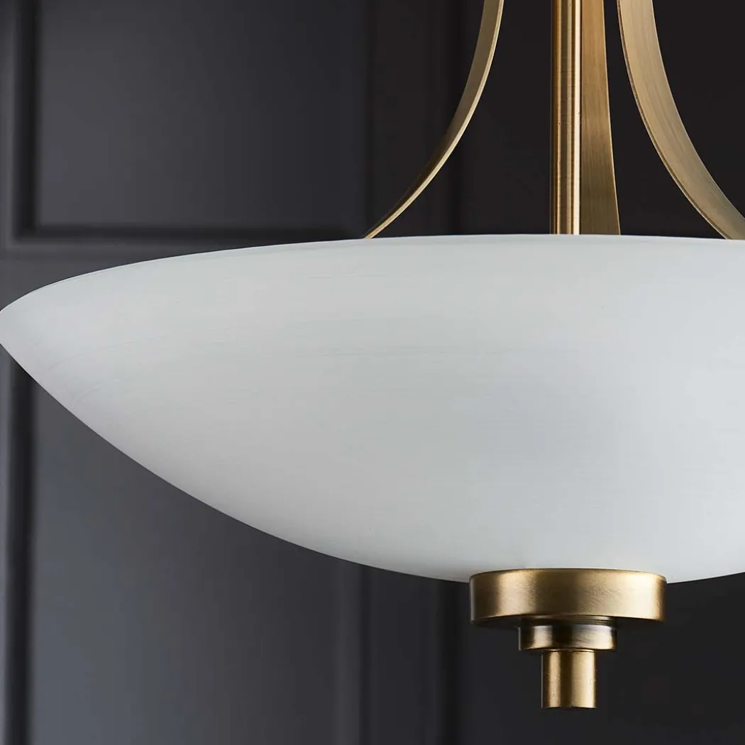 Welles Antique Brass and Glass Semi-Flush Ceiling Light
