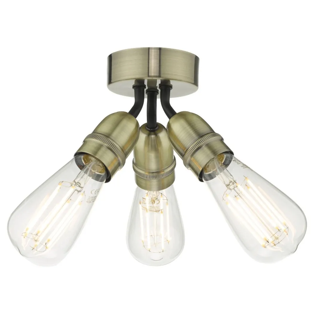 Yao 3 Light Flush Antique Brass Ceiling Light