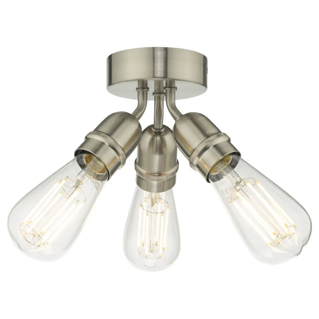 Yao 3 Light Flush Satin Nickel Ceiling Light