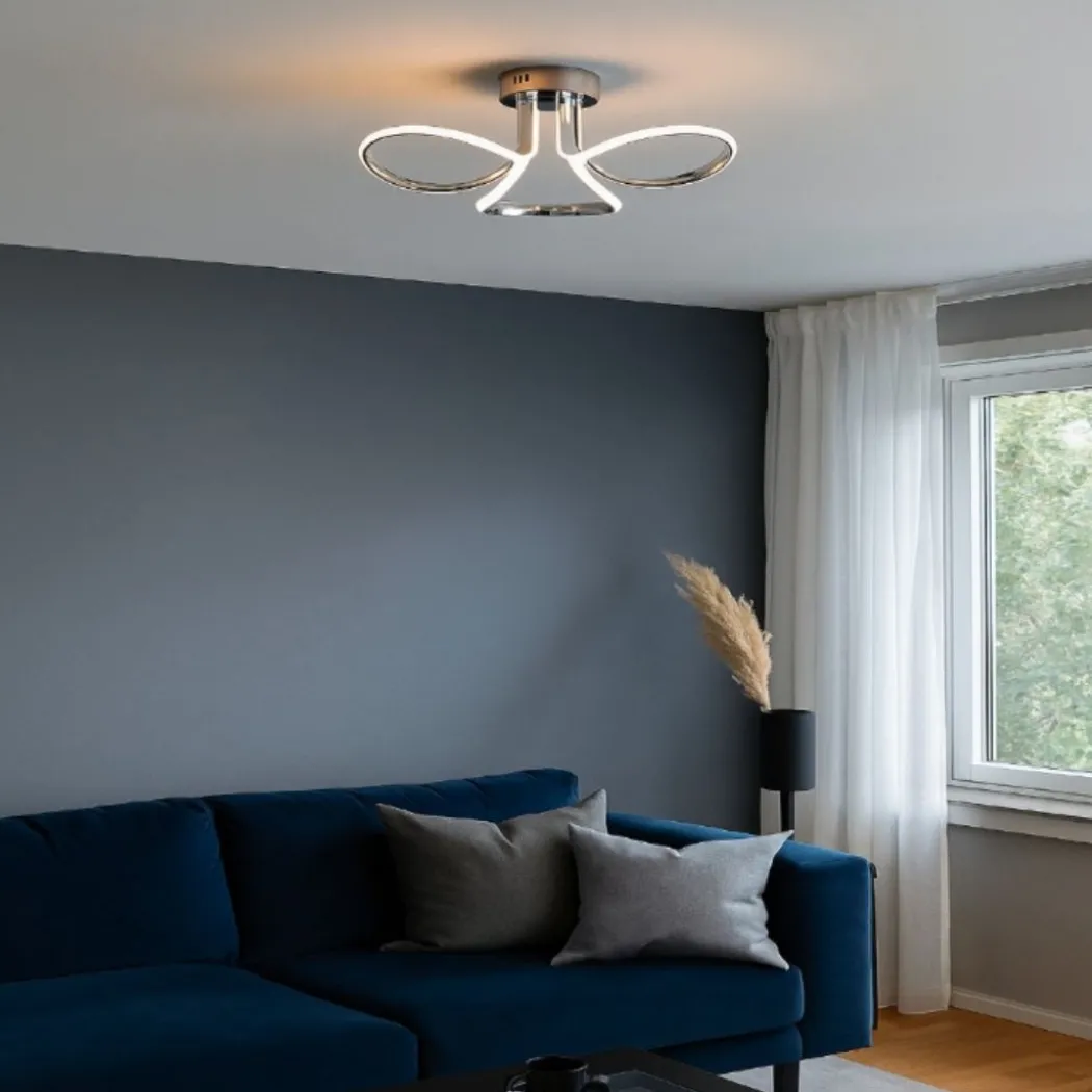 Yara 3 Light Chrome LED Semi Flush Ceiling Light
