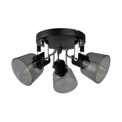 Zach 3 Light Black Ceiling Spotlight Plate with Glass Shade