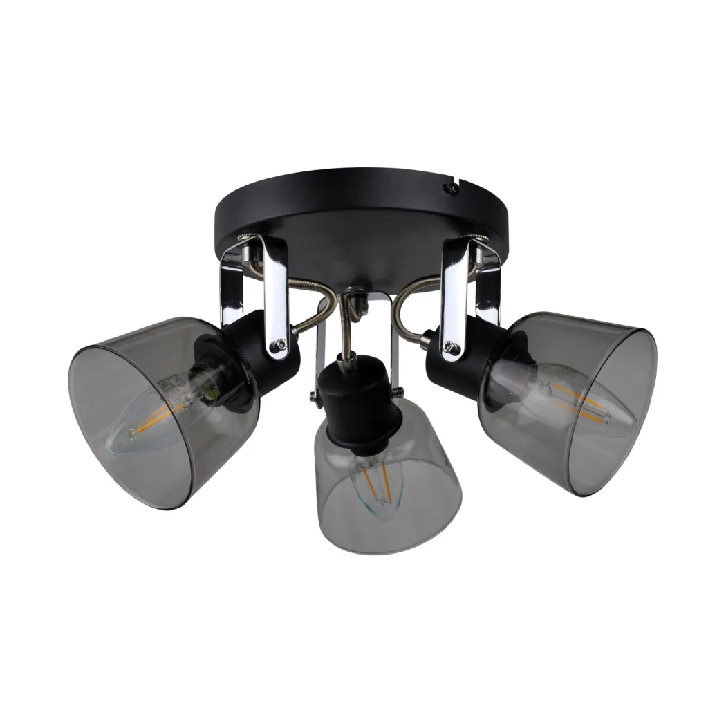 Zach 3 Light Black Ceiling Spotlight Plate with Glass Shade