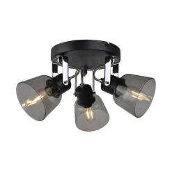 Zach 3 Light Black Ceiling Spotlight Plate with Glass Shade