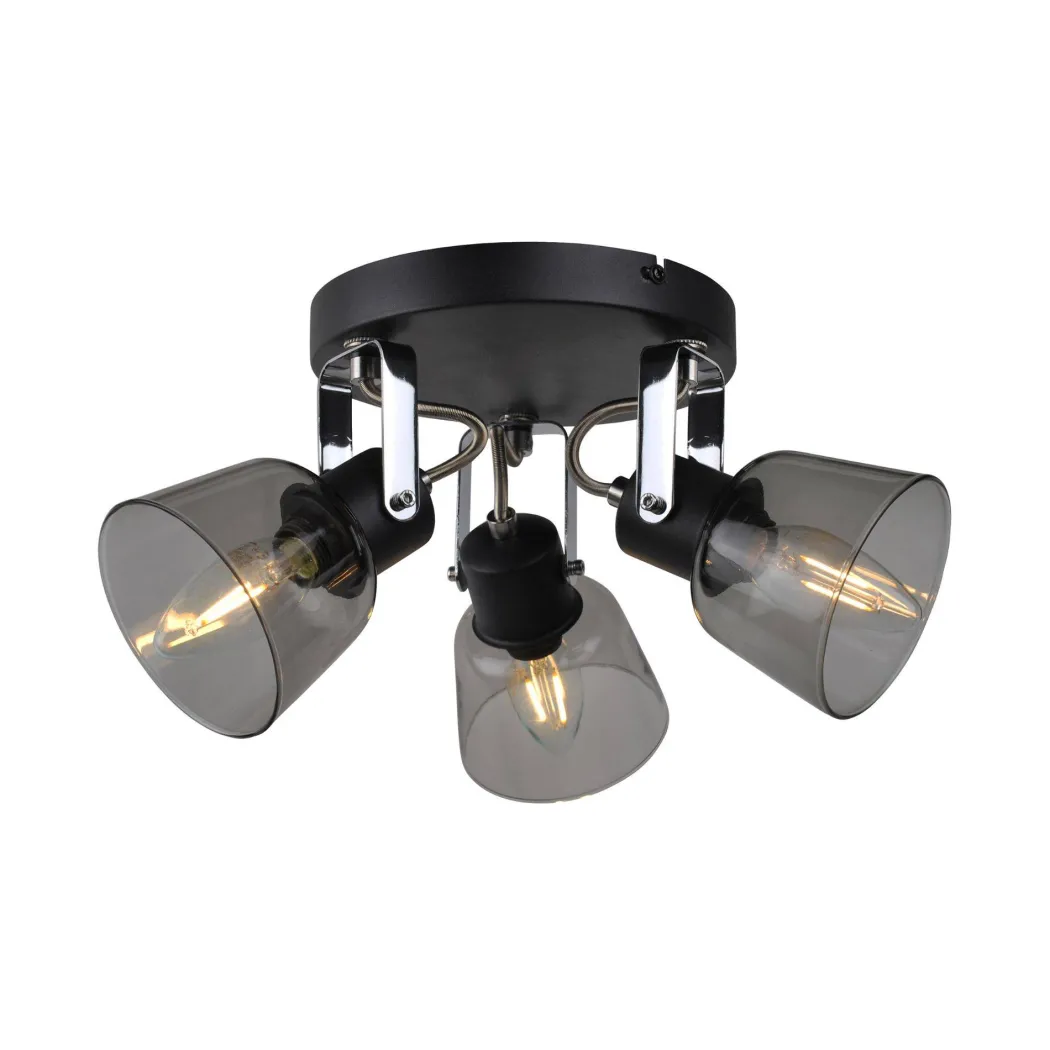 Zach 3 Light Black Ceiling Spotlight Plate with Glass Shade