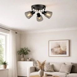 Zach 3 Light Black Ceiling Spotlight Plate with Glass Shade