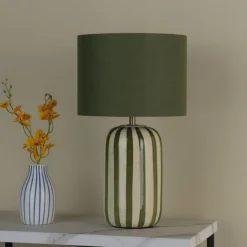 Zella Green Striped Table Lamp