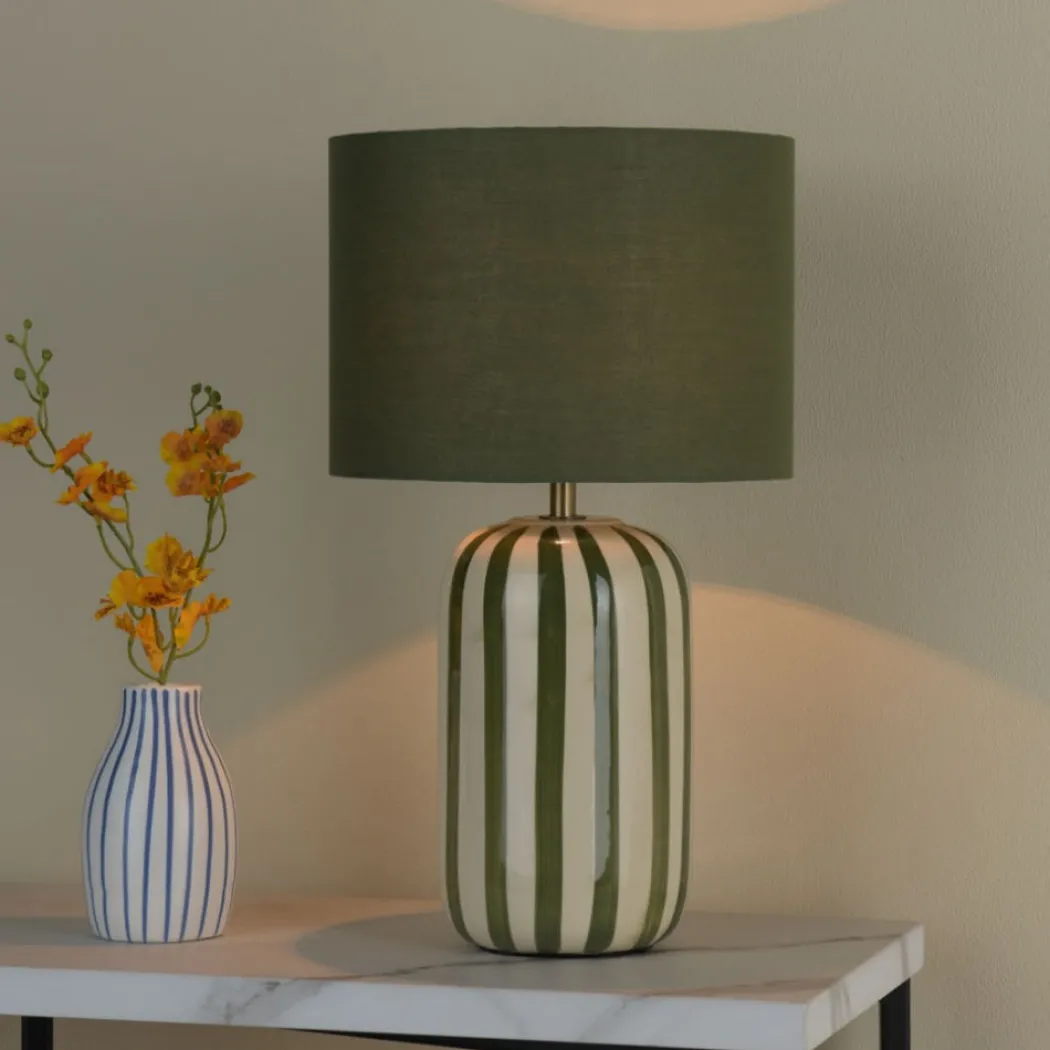 Zella Green Striped Table Lamp