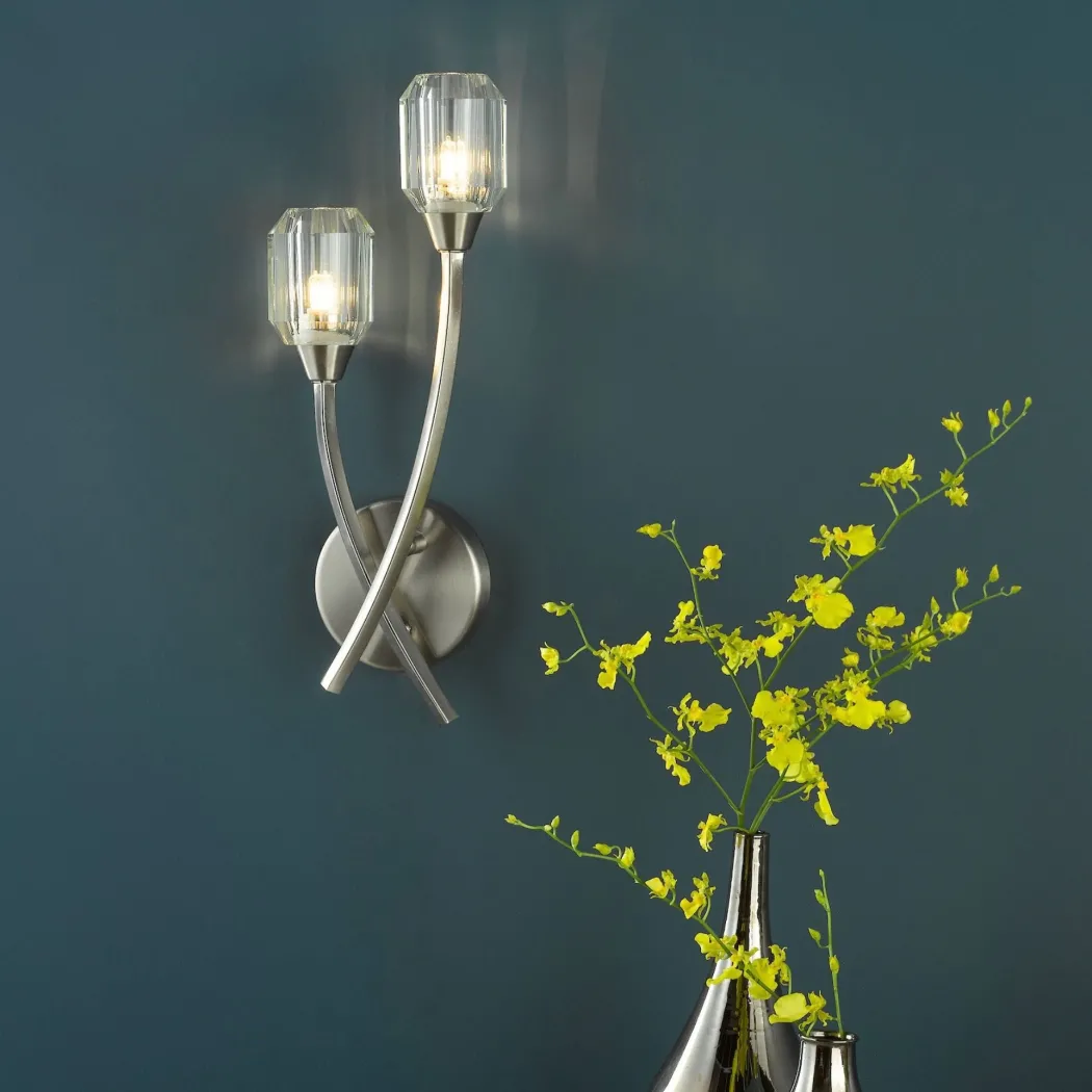 Zonda 2 Light Brushed Nickel & Crystal Wall Light