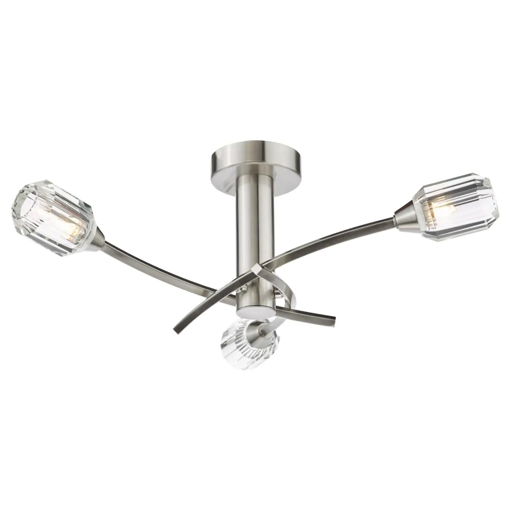 Zonda 3 Light Brushed Nickel Semi Flush Ceiling Light
