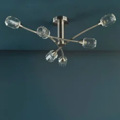 Zonda 6 Light Brushed Nickel Semi Flush Ceiling Light