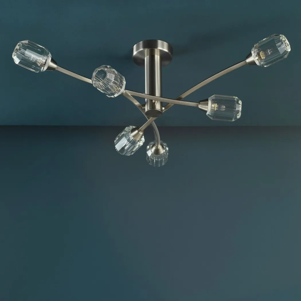 Zonda 6 Light Brushed Nickel Semi Flush Ceiling Light
