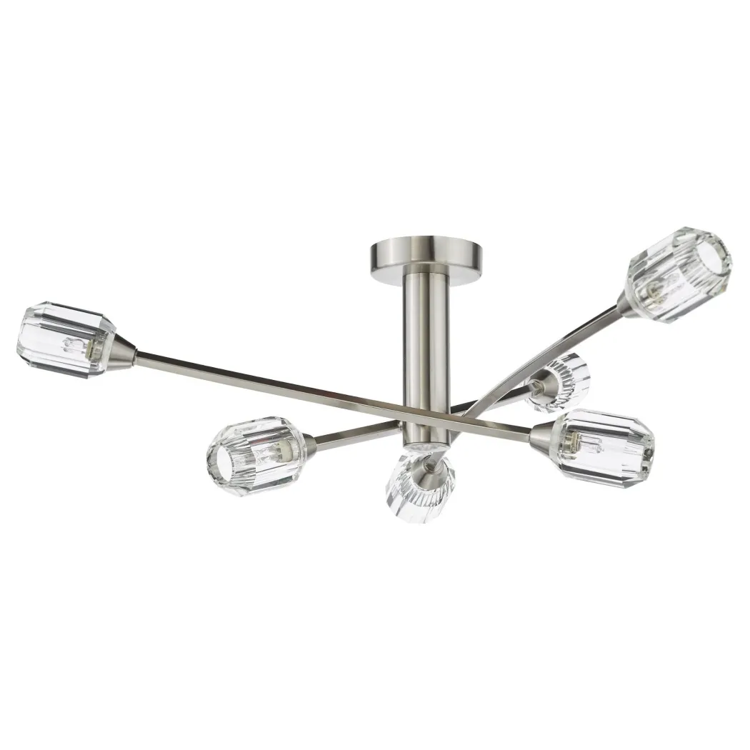 Zonda 6 Light Brushed Nickel Semi Flush Ceiling Light