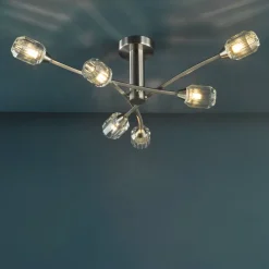 Zonda 6 Light Brushed Nickel Semi Flush Ceiling Light