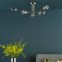 Zonda 6 Light Brushed Nickel Semi Flush Ceiling Light