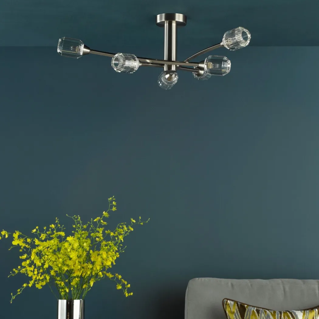 Zonda 6 Light Brushed Nickel Semi Flush Ceiling Light