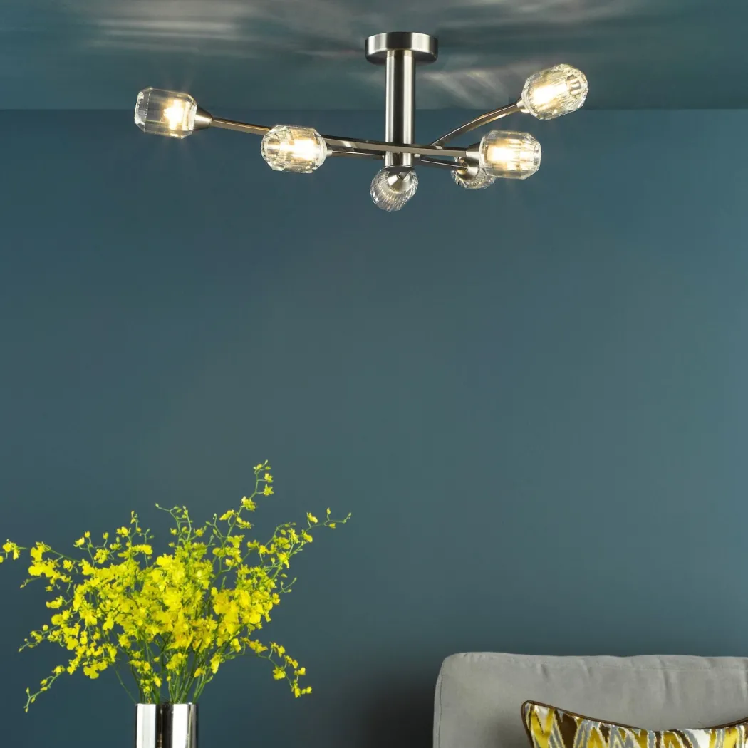 Zonda 6 Light Brushed Nickel Semi Flush Ceiling Light