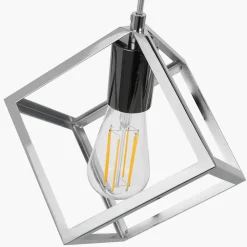 Alessio Nickel Metal Three Cube Ceiling Pendant Bar