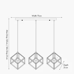 Alessio Nickel Metal Three Cube Ceiling Pendant Bar