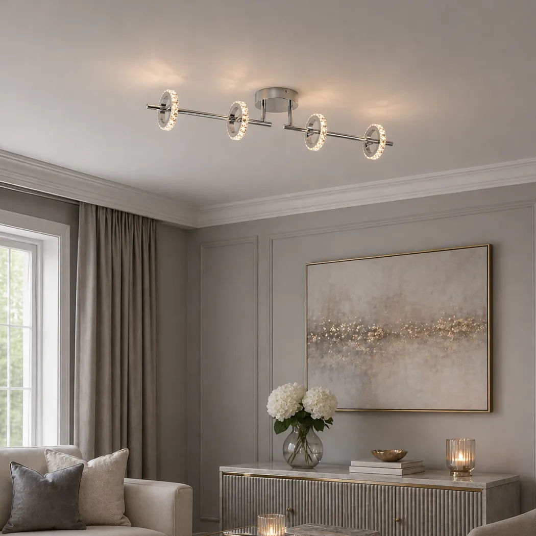 Alexa 4 Spot Polished Chrome & Crystal LED Ceiling Bar