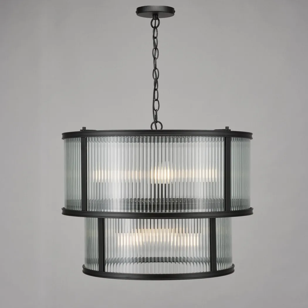 Bianka 6 Light Matte Black & Glass Pendant Ceiling Light