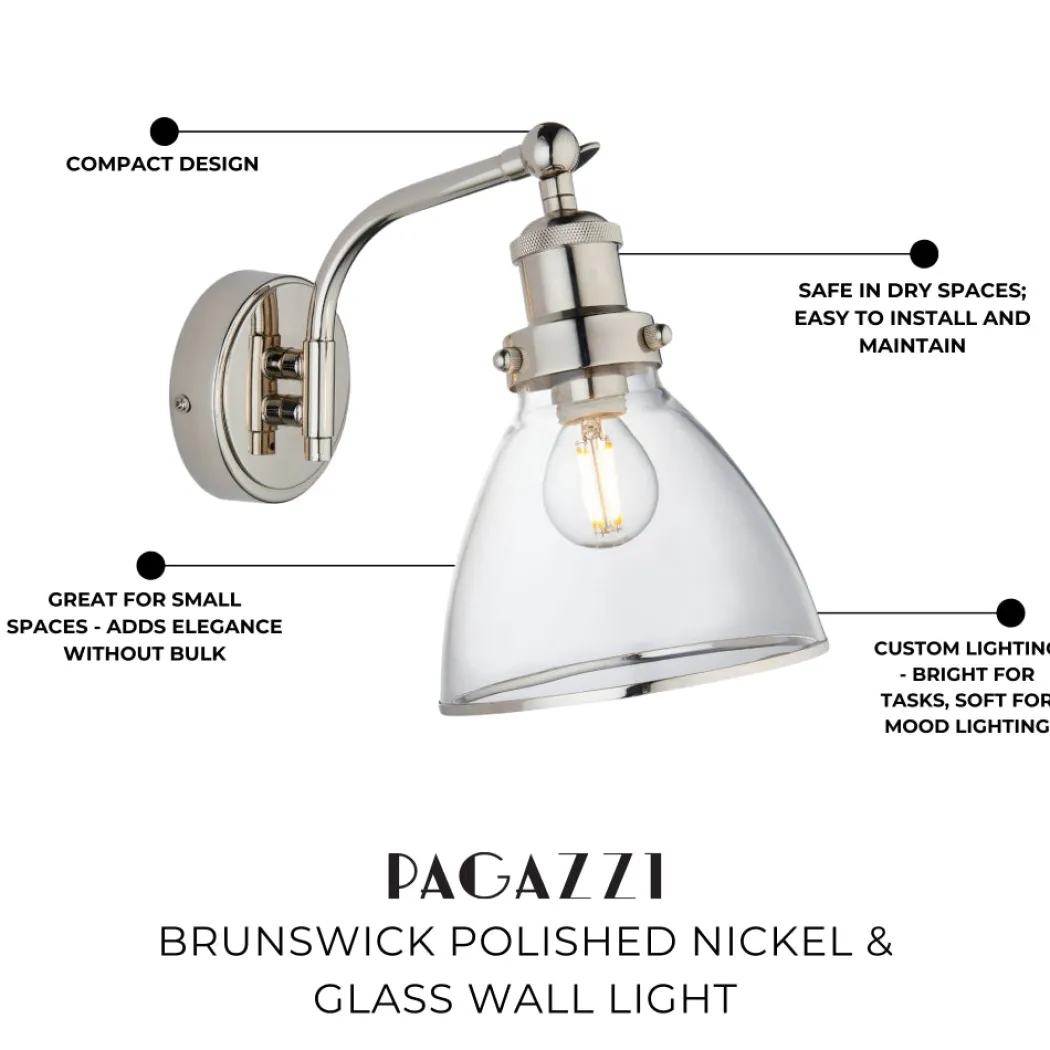 Brunswick Polished Nickel & Glass Wall Light