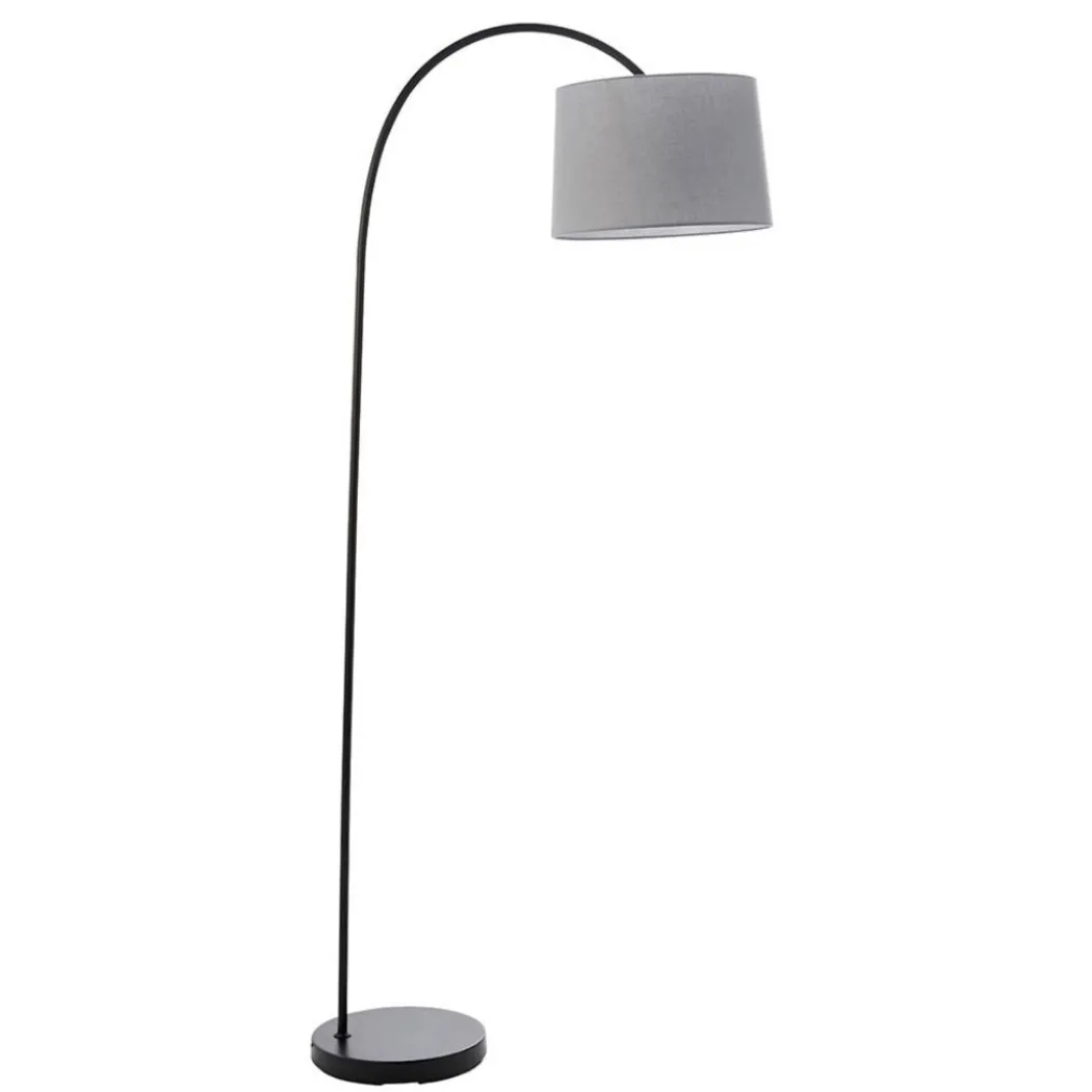 Carison Black Arc Floor Lamp with Grey Shade