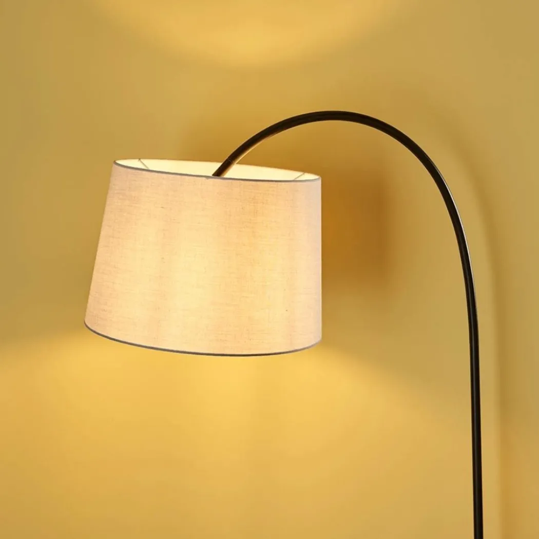 Carison Black Arc Floor Lamp with Grey Shade