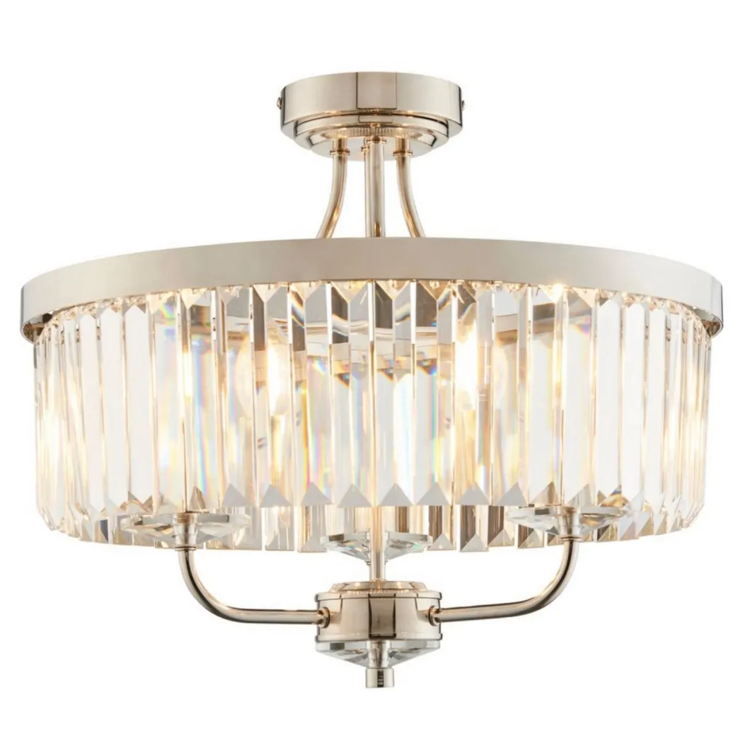 Chesterfield 3 Light Silver & Glass Semi Flush Ceiling Light