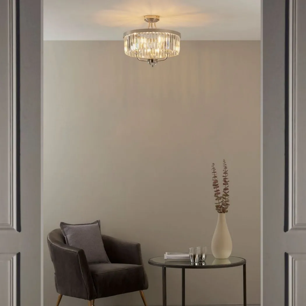 Chesterfield 3 Light Silver & Glass Semi Flush Ceiling Light