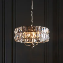 Clifton 3 Light Nickel & Crystal Pendant Ceiling Light