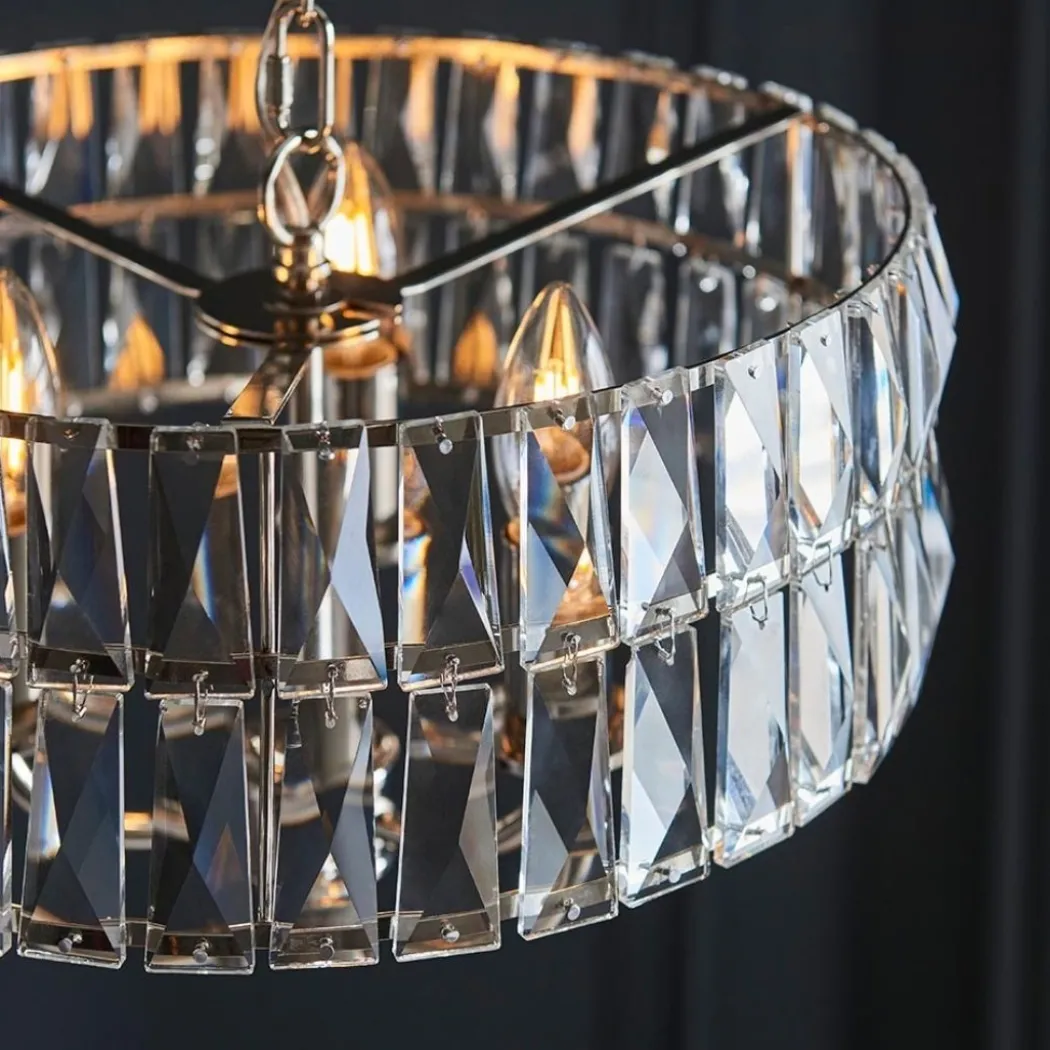 Clifton 3 Light Nickel & Crystal Pendant Ceiling Light